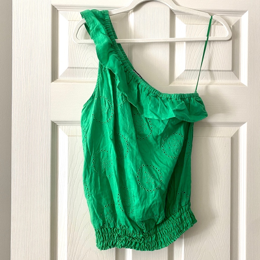 One-shoulder Eyelet Top